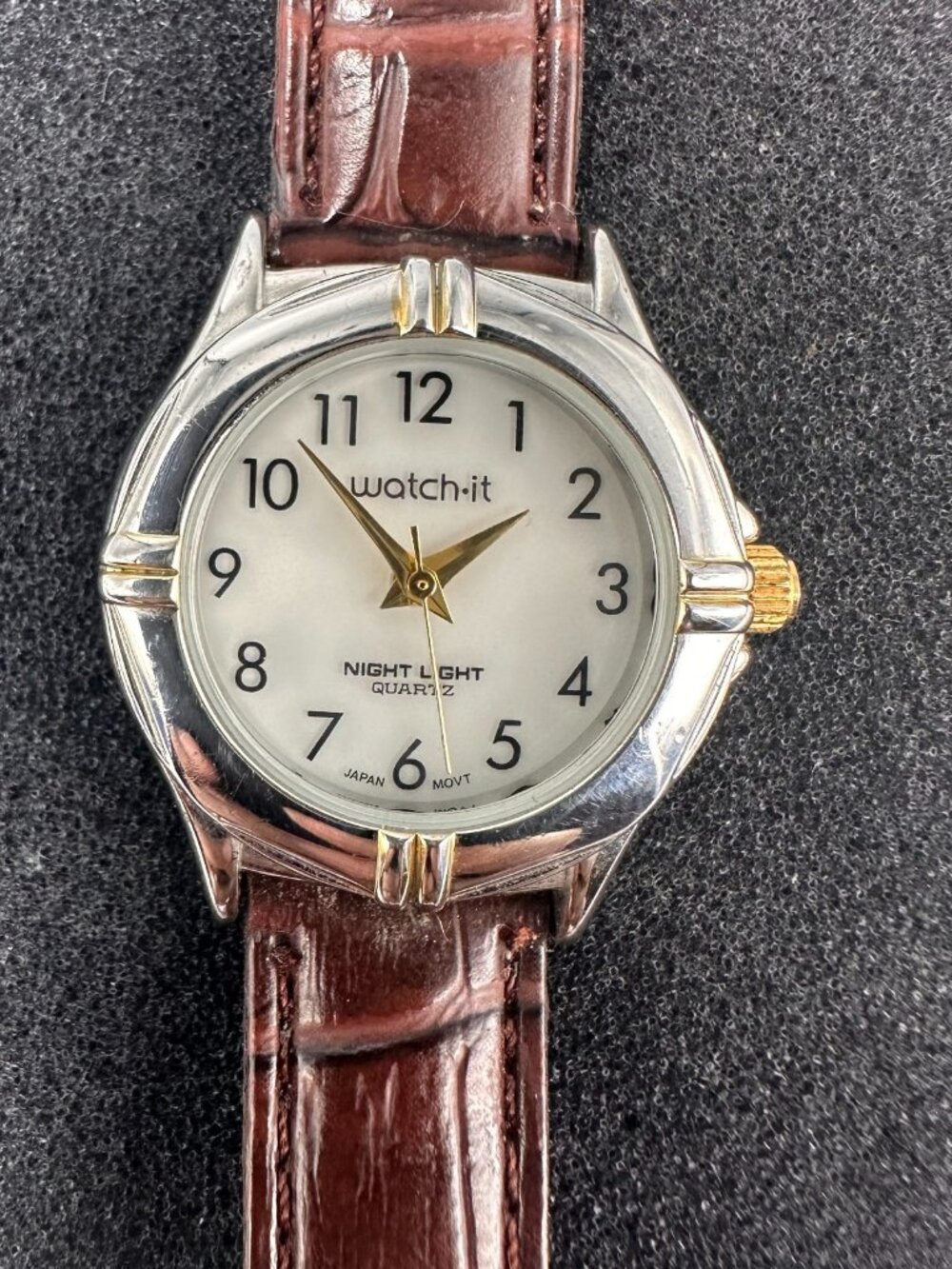 3/$30 Advance Watch Women Silver Tone Night Light Dial Brown Band New Battery 8"